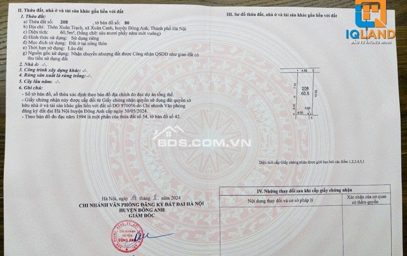 BÁN ĐẤT 60,5M2 TẠI XUÂN CANH - ĐÔNG ANH